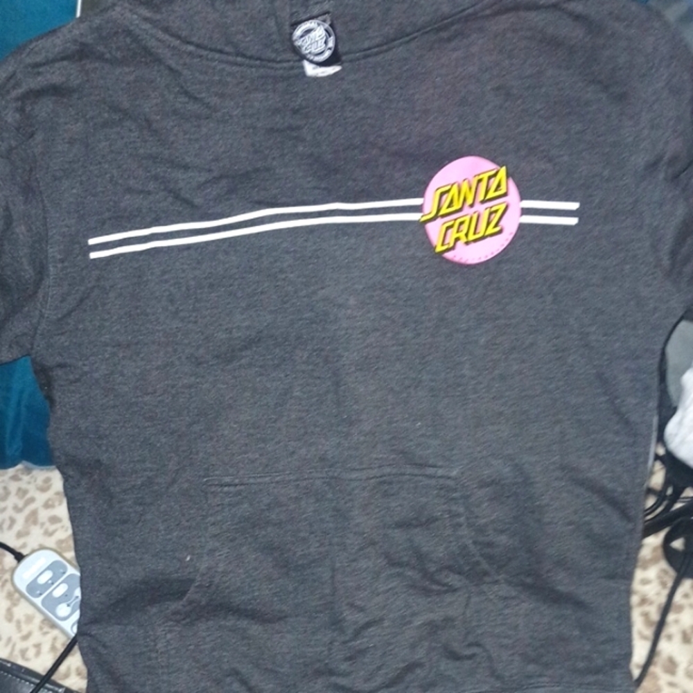 Santa Cruz Skateboards Kids Charcoal Hoodie with Pink Logo